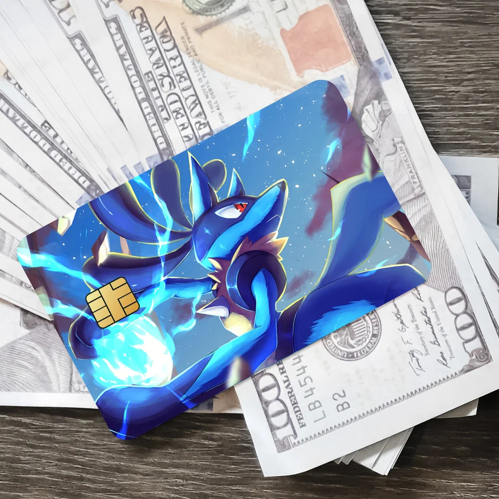 Cool Cartoon P-Pokemon L-Lucario Film Skin Cover Credit Card Stickers 4PCS Debit Front Decoration Bank Bus Pass Waterproof