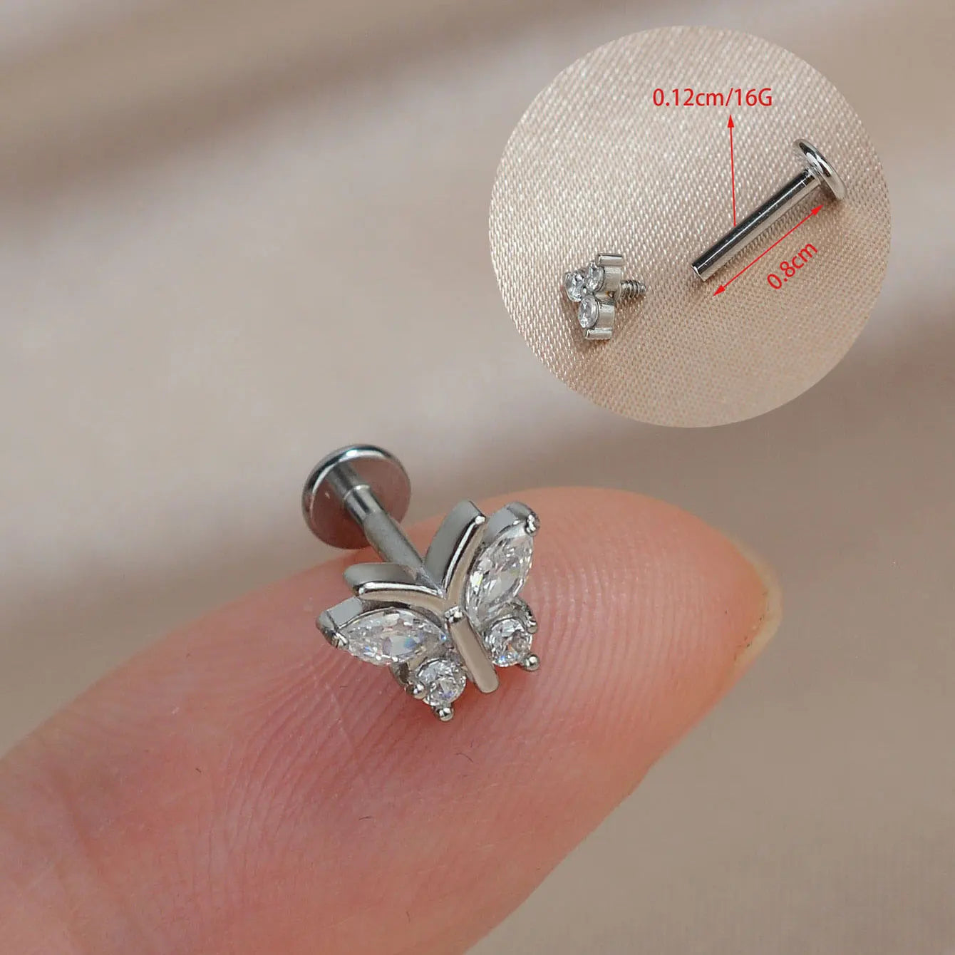 1Piece 16G Titanium Steel CZ Leaf Bee Piercing Lip Labre Studs Tragus Helix Cartilage Couch Lobe Earrings Body Jewelry For Women