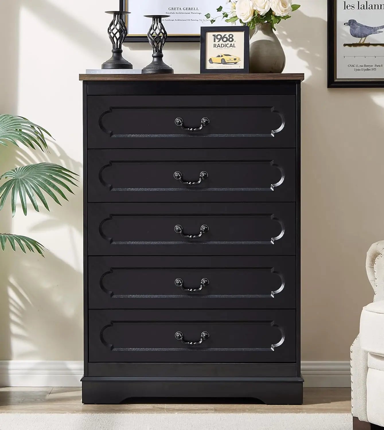 Dresser for Bedroom Farmhouse Cherry Wood Chest of Drawers for Bedroom Dresser, Rustic Wide Drawers Dressers