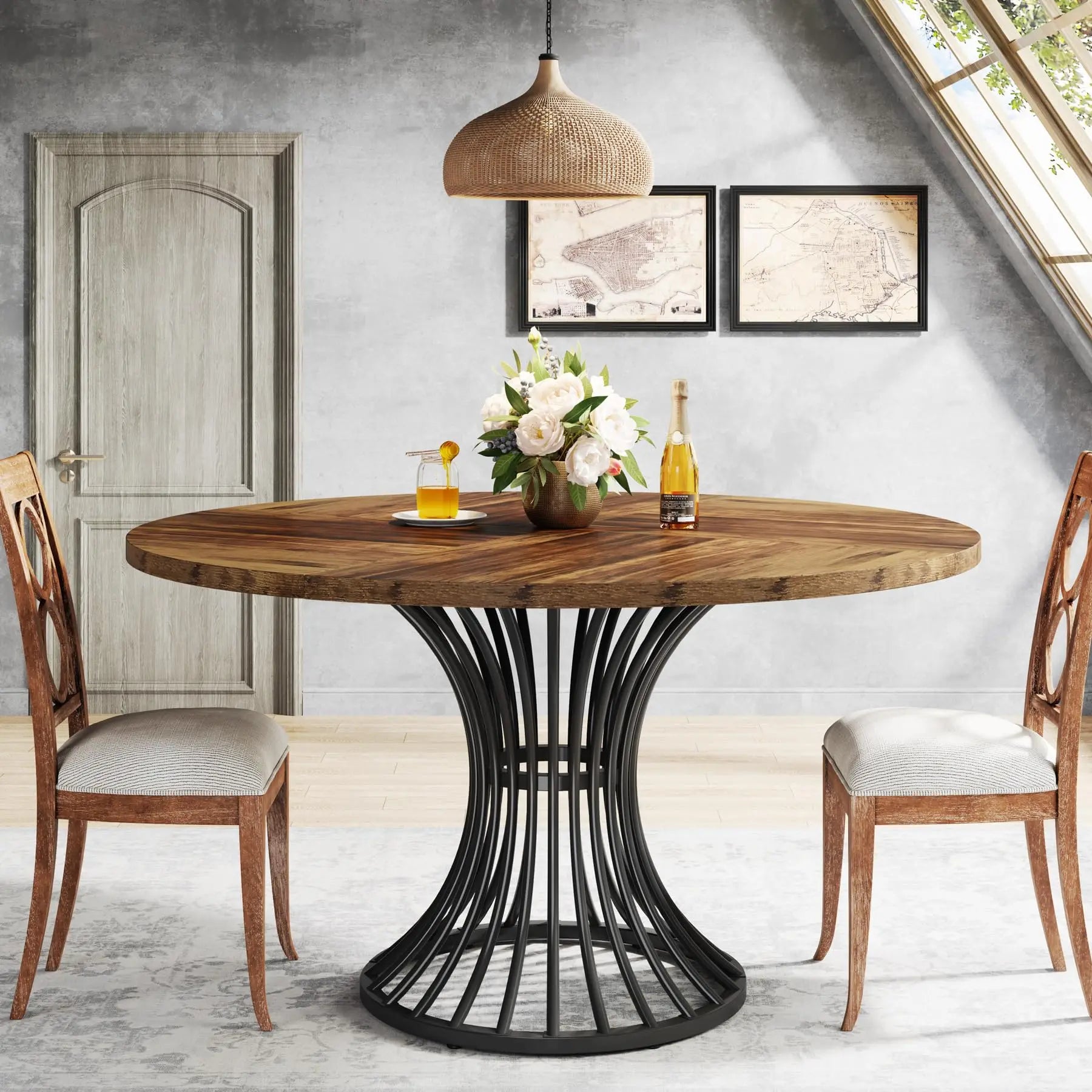 Tribesigns Round Dining Table for 4-6 People, 47-Inch Farmhouse Dinning Room Table Circle Kitchen Table, Industrial Dinner Table