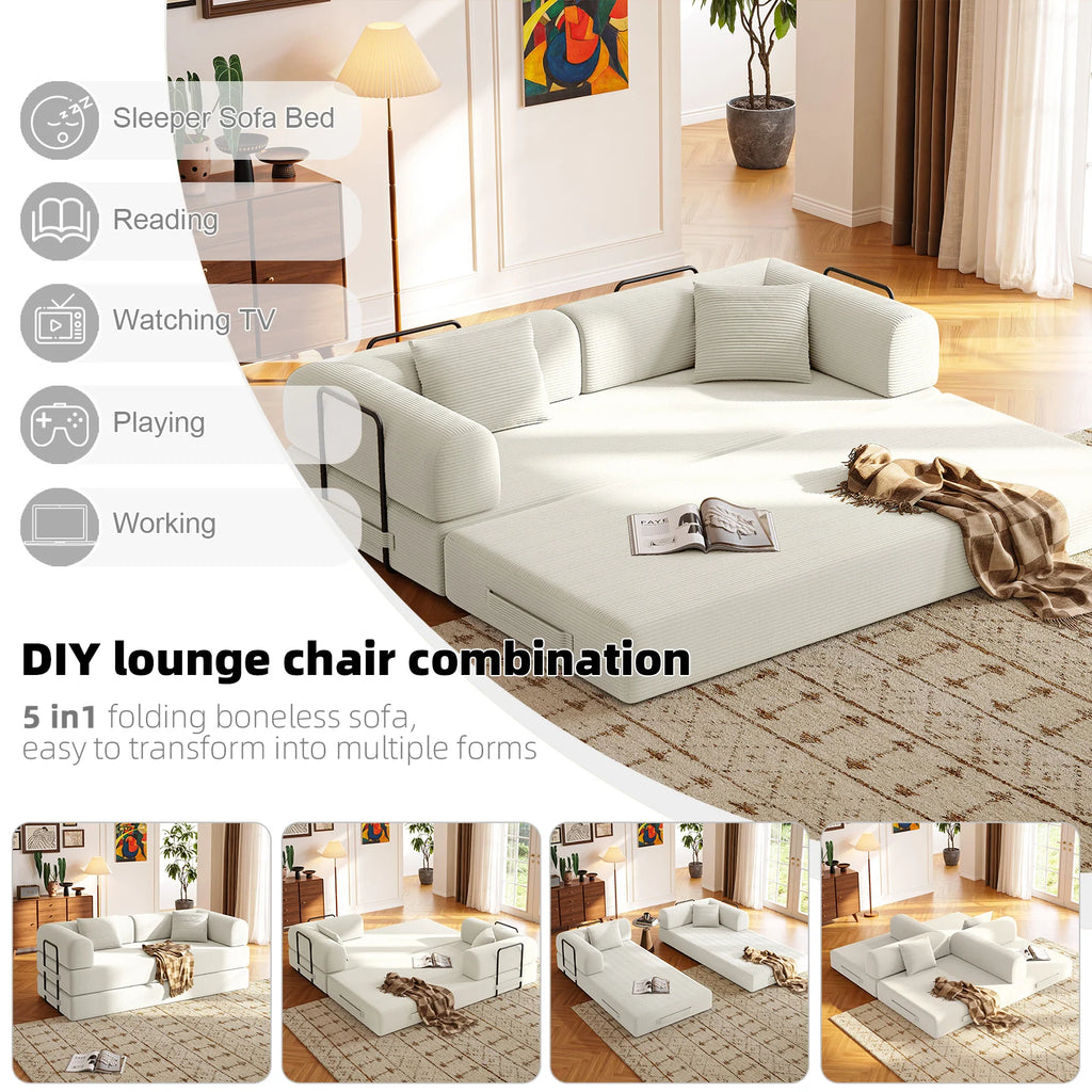 Convertible Floor Sofa Bed with Fixed-Shape Frame,  5-in-1 DIY Combination Modular Sofa,  for Living Room Bedroom Playroom