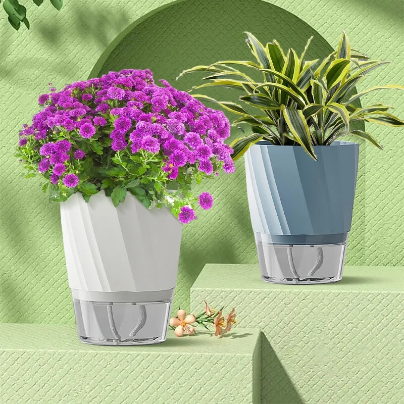 Lazy Self Watering Planter Pots Double Layer Hydroponic Flower Pot Succulent Potted Planters Bonsai Pot Home Office Garden Decor
