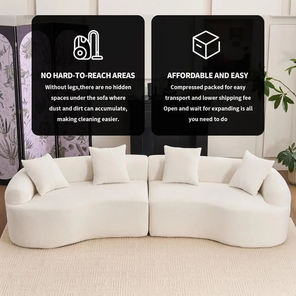 Luxury 4-Seater Curved Chenille Sectional Sofa with Plush Pillows for Living Room Comfort