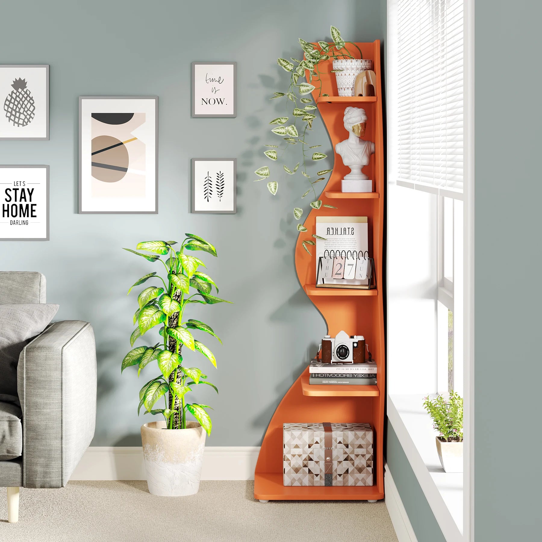 Tribesigns Corner Shelf, Modern 5-Tier Wall Corner Bookshelf, Stylish Corner Small Bookcase Storage Rack Plant Stand