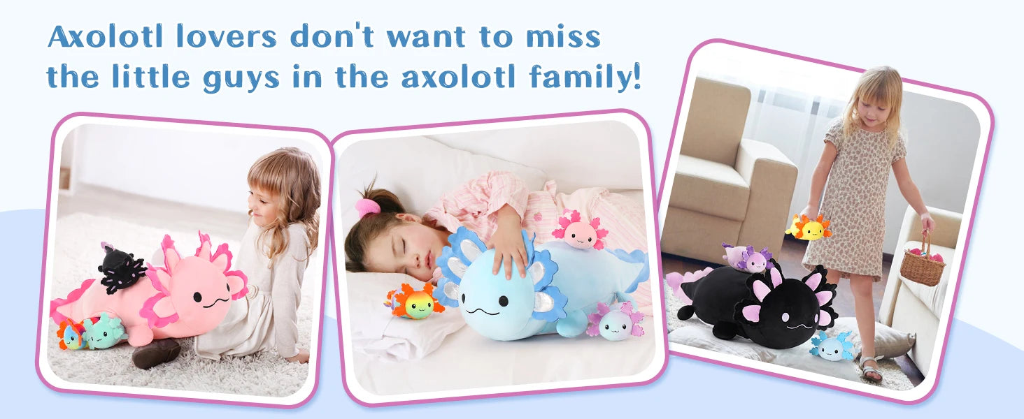 MaoGoLan Giant Axolotl Plush with 3 Baby Axolotl Inside - 23.5" Soft Stuffed Animal Throw Pillow - Blue