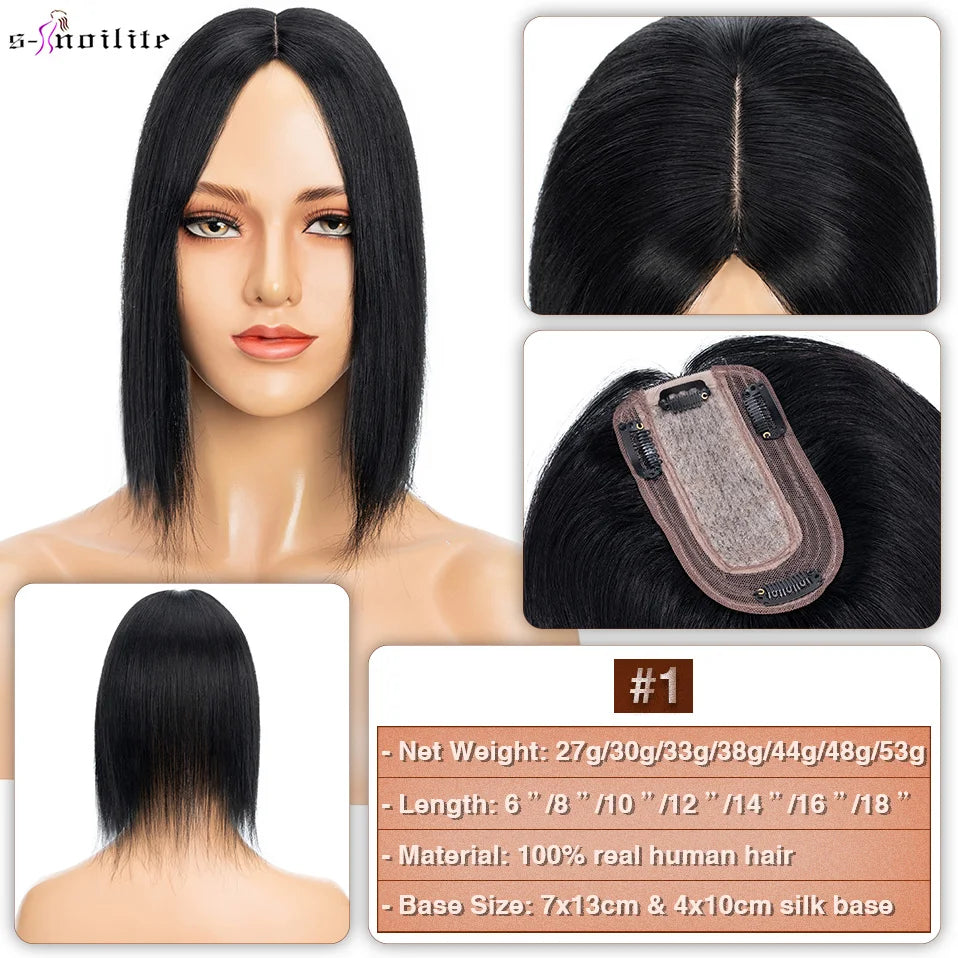 S-noilite 7x13cm Hair Toppers Human Hair For Women Natural Hair Topper Wigs Women Topper Silk Base Hair Clip In Hair Extensions