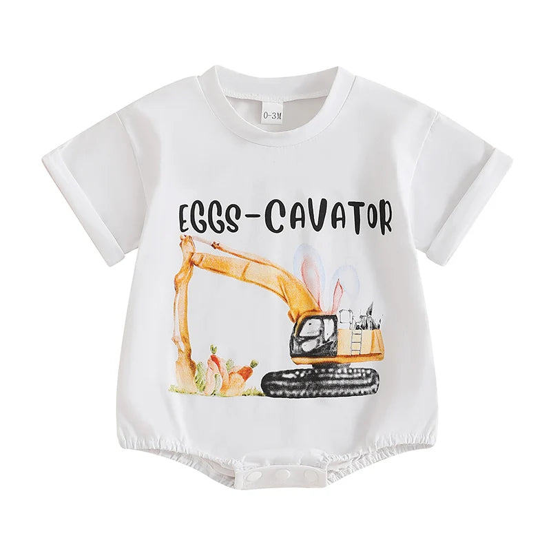 Infant Easter Jumpsuit Adorable Bunny Ears Pattern Short Sleeve Romper Newborn Bodysuit Spring Playsuit Loose Fit Bunny Outfit