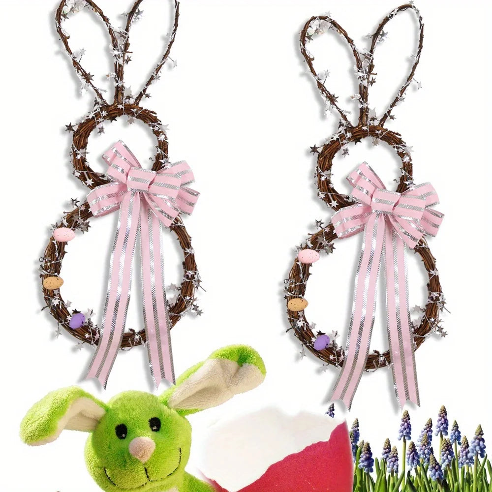 Easter Bunny Wreath, Rabbit Garland Material Kit for DIY Door Wreath Easter Rabbit Wreath Bunny Artificial Floral