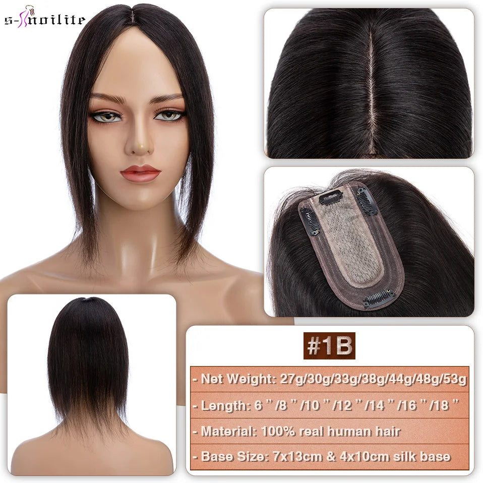 S-noilite 7x13cm Hair Toppers Human Hair For Women Natural Hair Topper Wigs Women Topper Silk Base Hair Clip In Hair Extensions