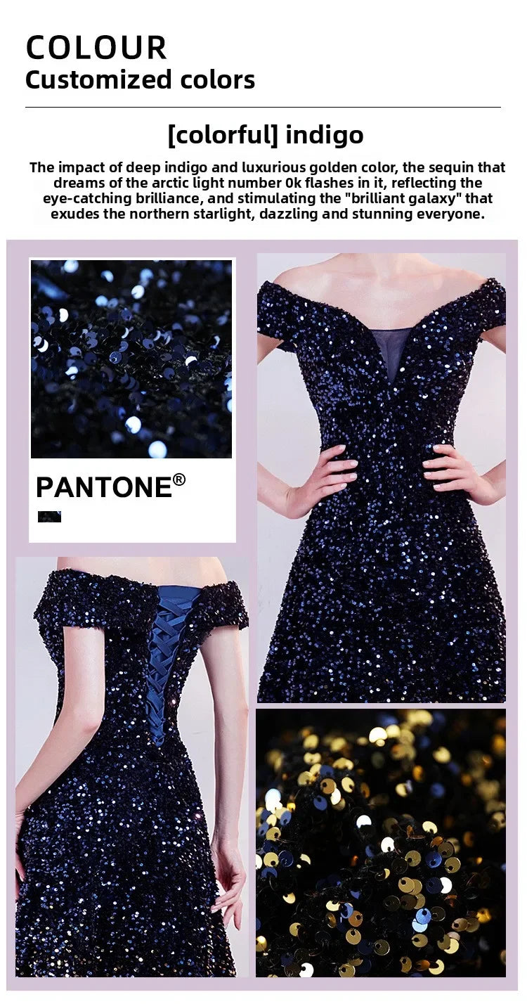 One Shoulder Evening Gown New Gradient Black Annual Party Stage Performance Host Walking Fish Tail Dress for Women 2026