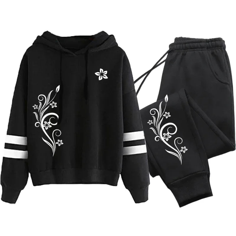 New in Womens Tracksuit Vintage Pattern Printing Sweatshirt Pants Set and Single Pcs Stripe Hoodies Casual Womens Clothing 2025