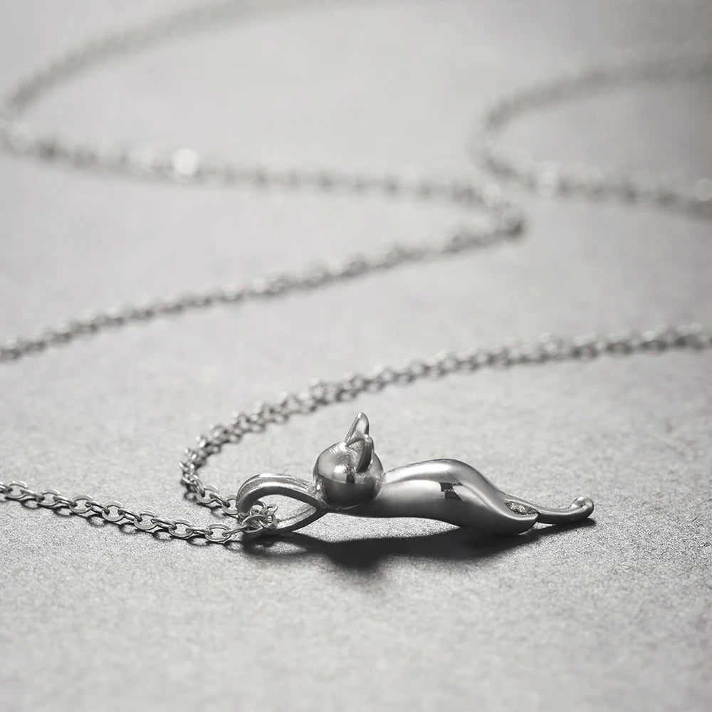 Real 925 Sterling Silver Cute cat Necklaces Pendants for Women Fashion Ladies Festival Gift Fine Jewelry Stock in USA Warehouse