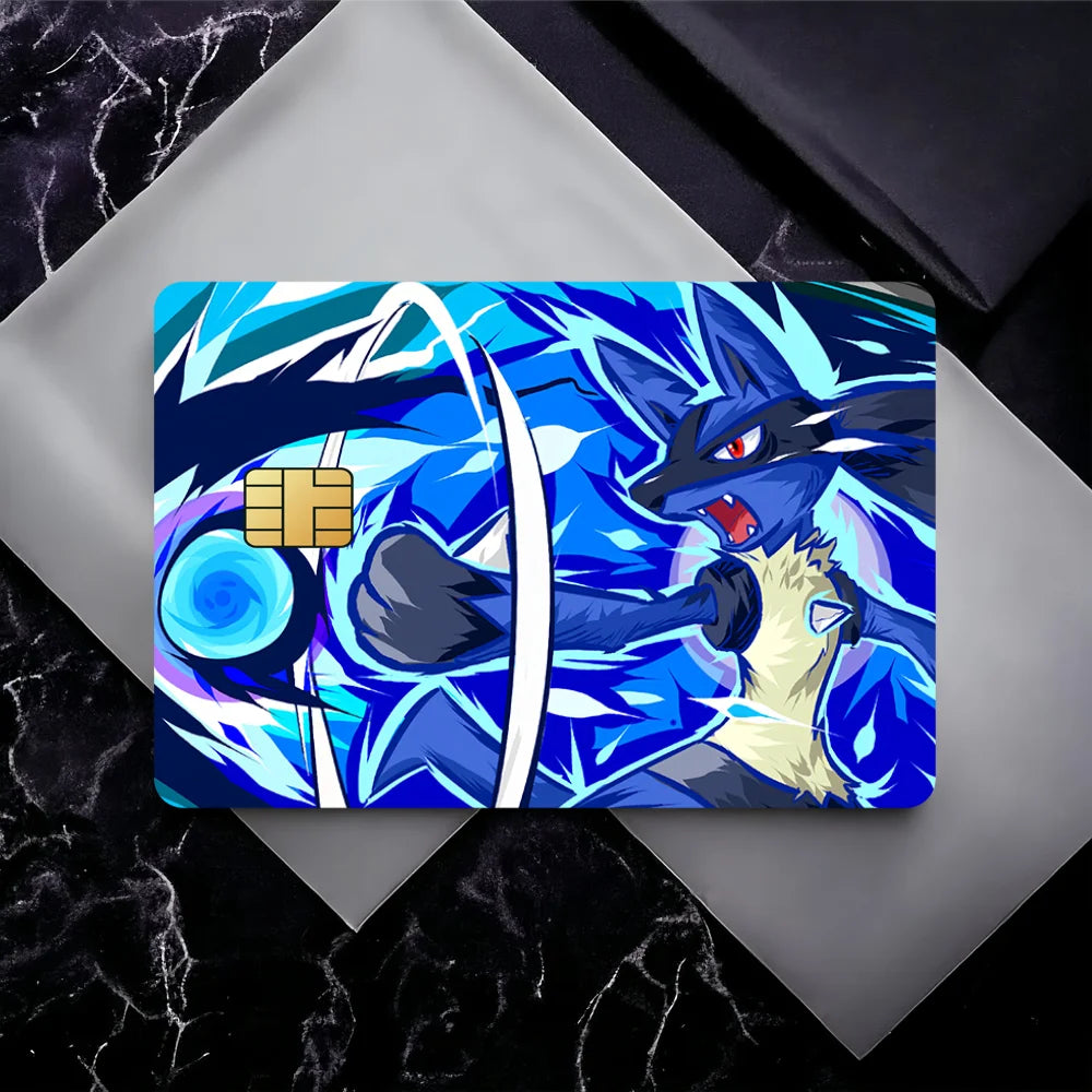 Cool Cartoon P-Pokemon L-Lucario Film Skin Cover Credit Card Stickers 4PCS Debit Front Decoration Bank Bus Pass Waterproof