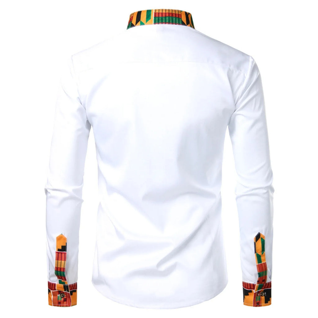 Men'S Shirts Men'S African Long Sleeve Printed Patchwork Design Button Up Shirt Seaside Vacation Casual Top Large Size