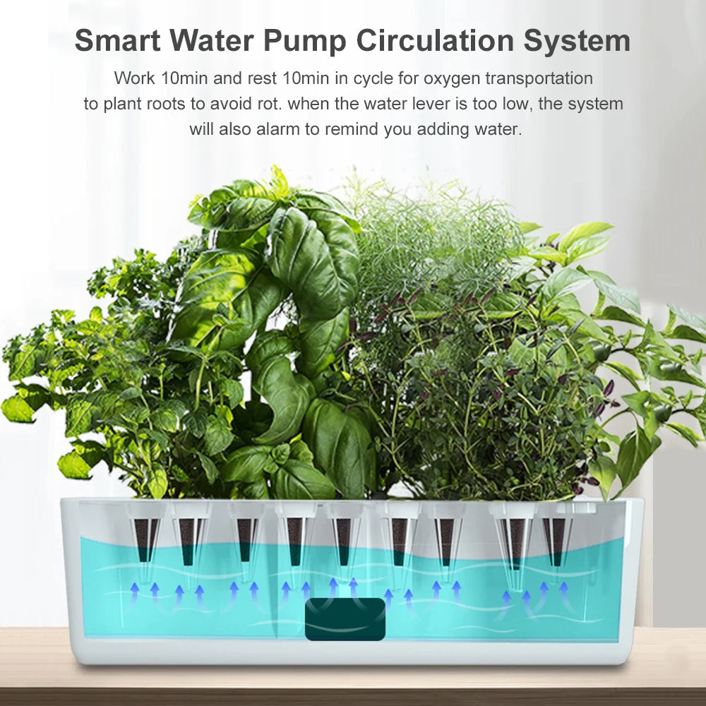 Smart Hydroponics Growing System Kit Automatic Timing with Height Adjustable 15W LED Grow Lights 2L Water Tank for Indoor Garden