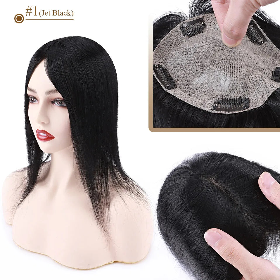 S-noilite 15x16cm Silk Top Hair Toppers Human Hair Silk Base Scalp Topper Wigs 5 Clips In Hair Extension Natutal Hair Piece