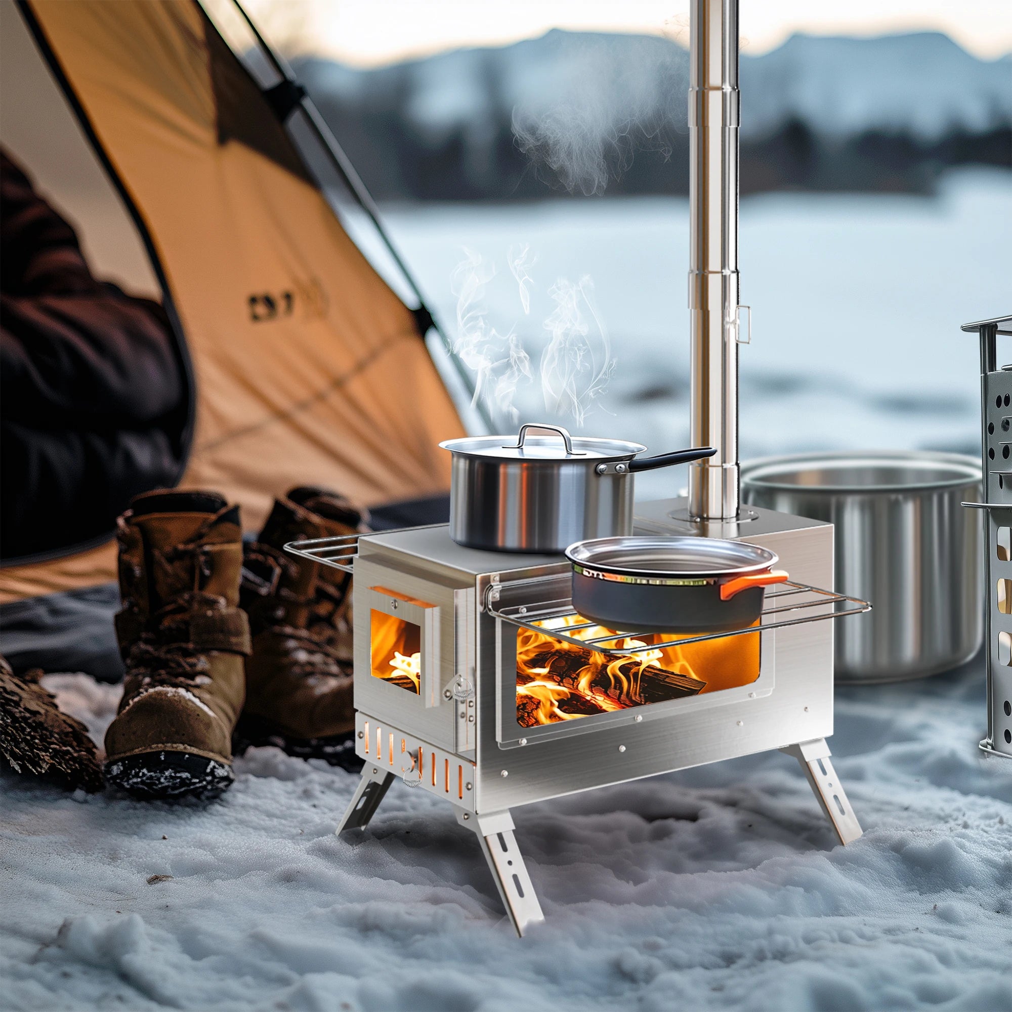 Wisfor Portable Hot Tent Stove,Wood Burning Stove for Camping, Tent Stove With View Glass, Large Stainless Steel Camping Stove