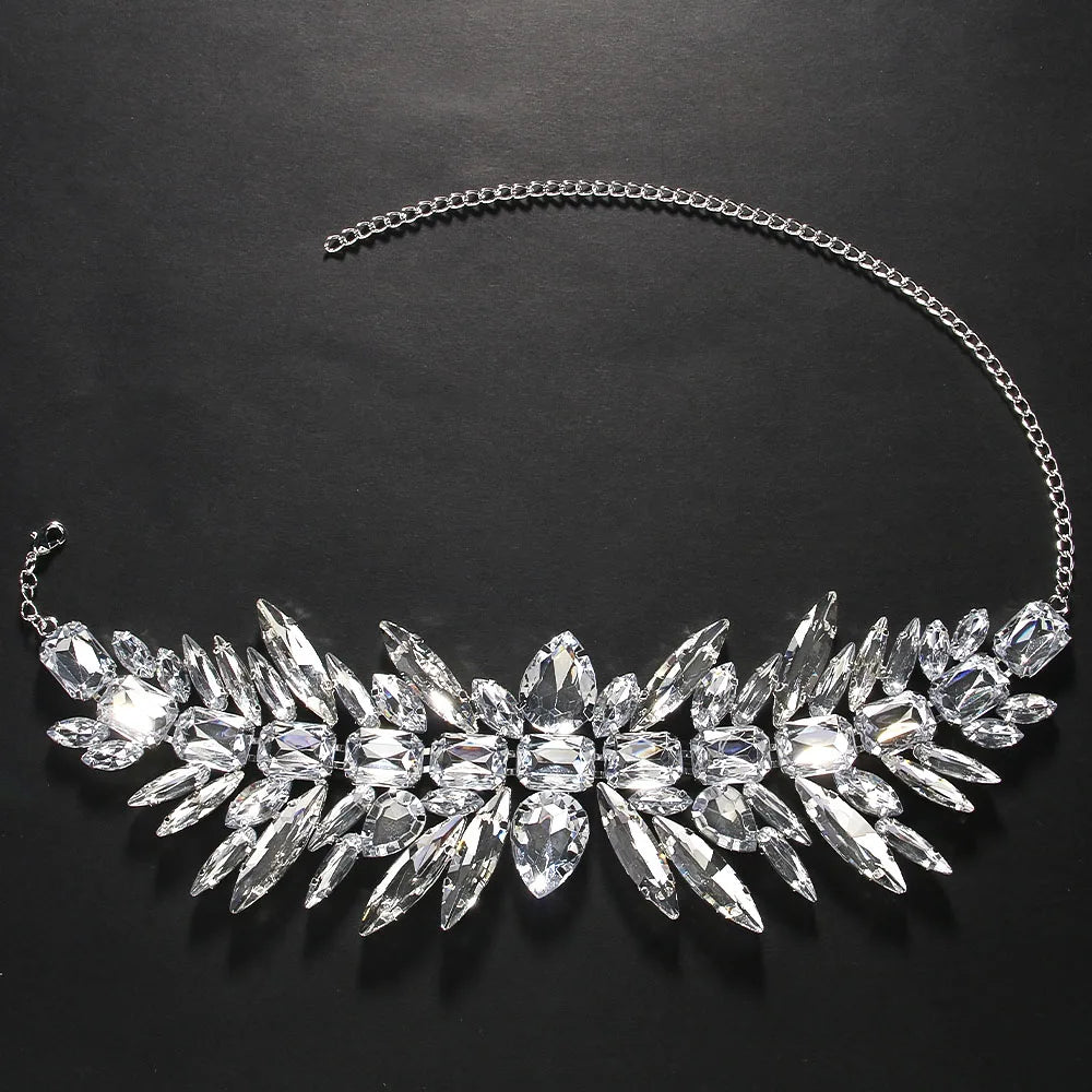 Stonefans Bling Crystal Geometric Choker Necklace Exaggerate Decoration Statement Jewelry Rhinestone Collar Choker Party Club