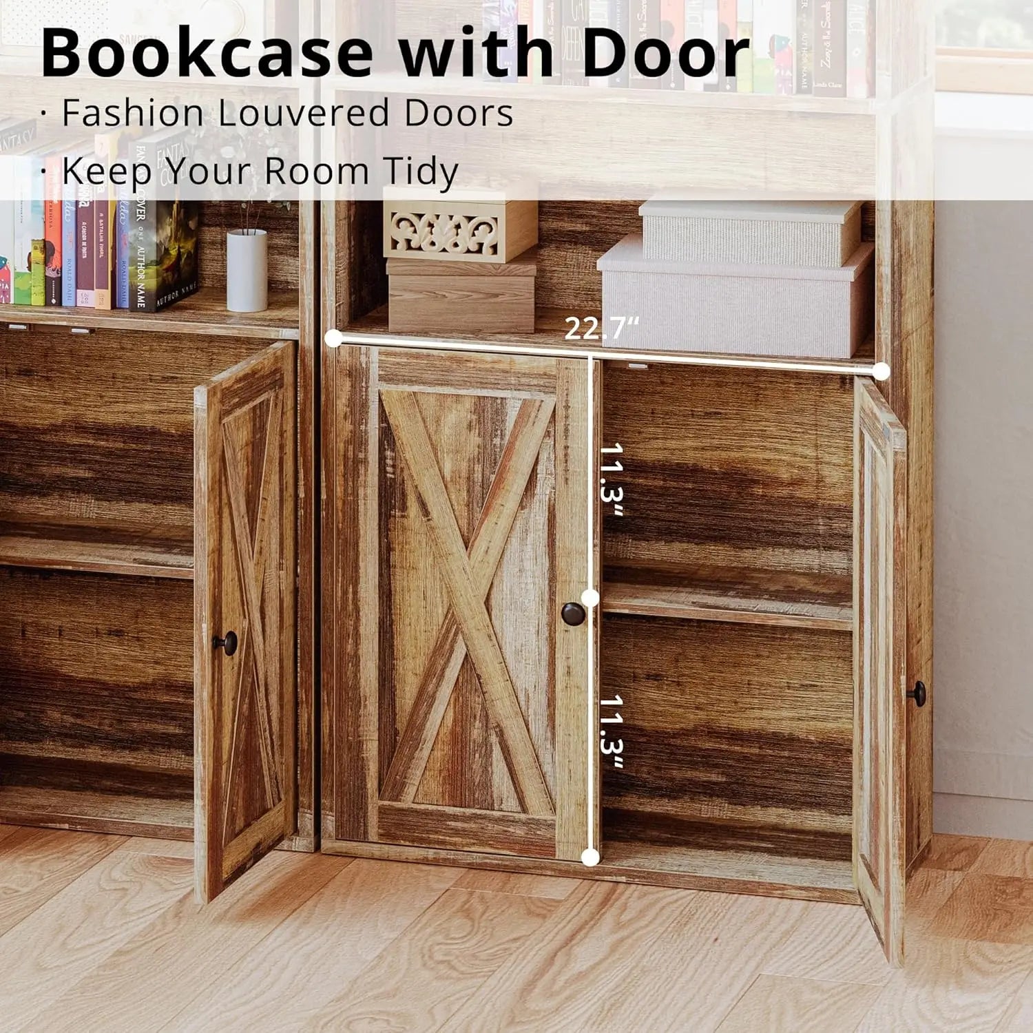 IRONCK Industrial Bookshelves and Bookcases with Doors 11.8 in Depth Floor Standing 5 Shelf Display Storage Bookcase Shelves