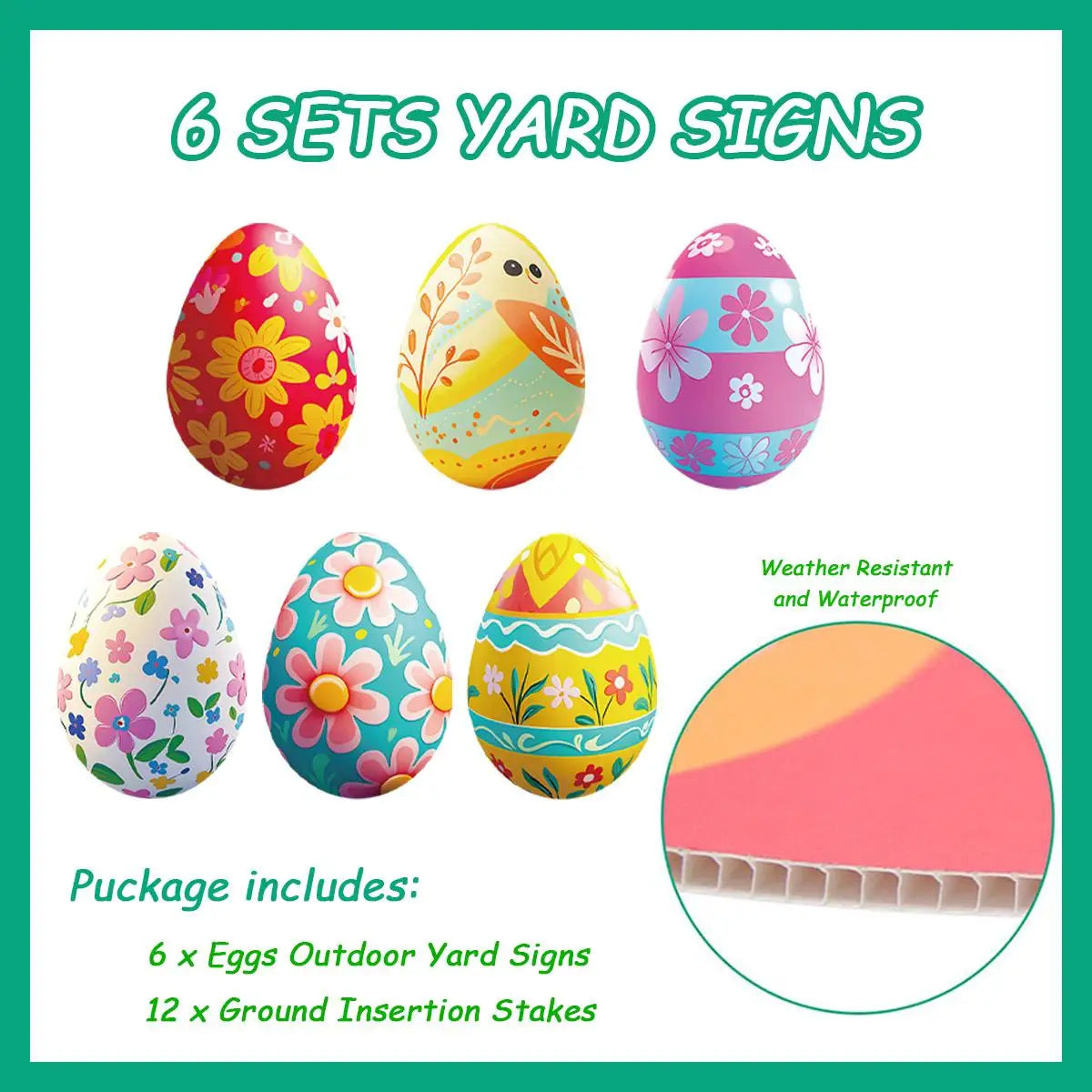 6 Pcs Easter Yard Signs with Stakes - Bunny Eggs, Basket, Chicks-Easter Lawn Decoration Easter Props Spring Patio