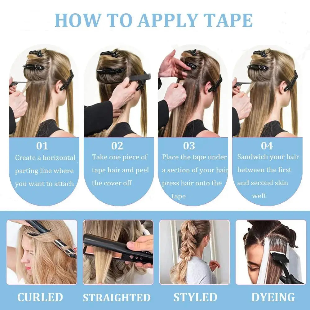 25 pcs Straight Tape In Hair Extensions 100% Human Hair 30 Inch Brazilian Invisible Seamless Weft PU Tape In Raw Hair Extensions