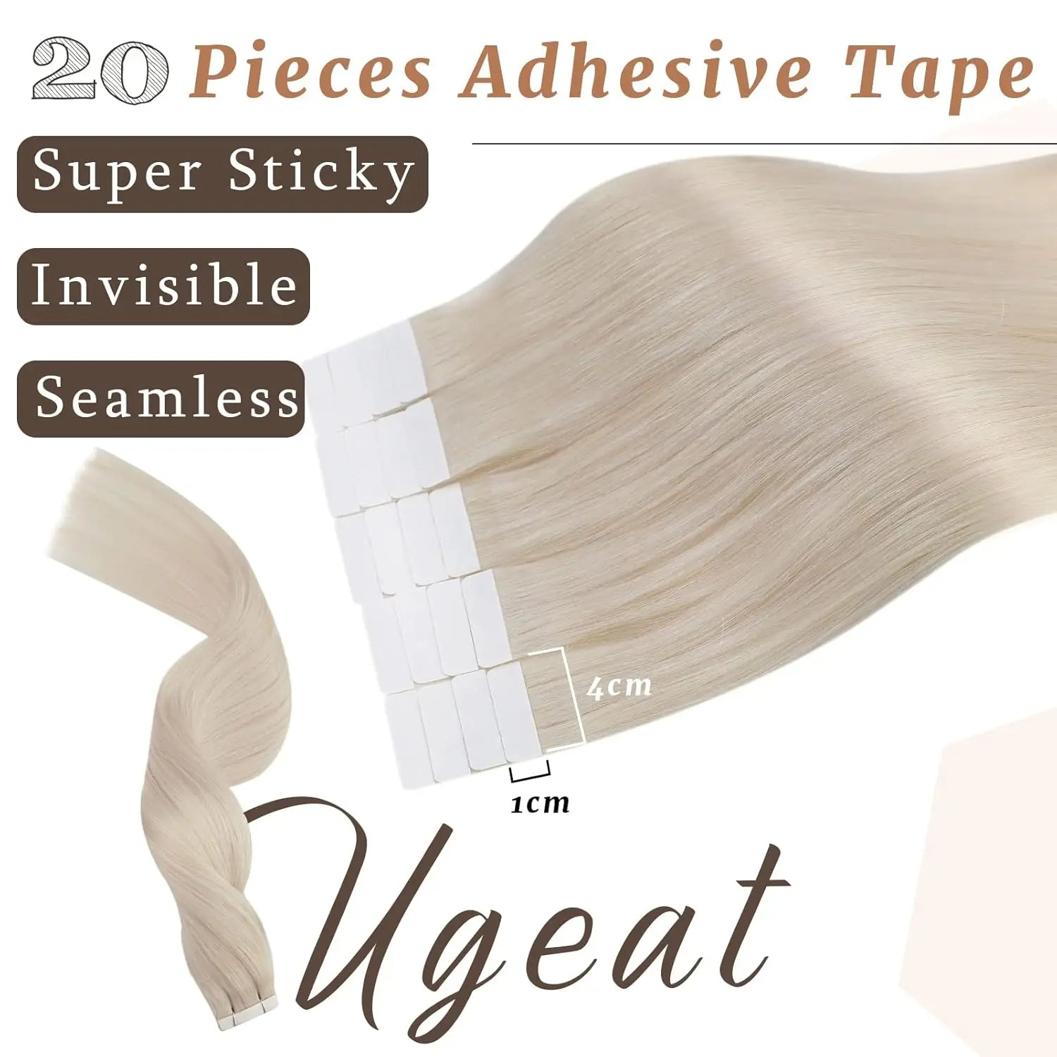 Ugeat Tape in Hair Extensions Human Hair Blonde Remy Tape in Extensions for Women Platinum Blonde Invisible Human Hair