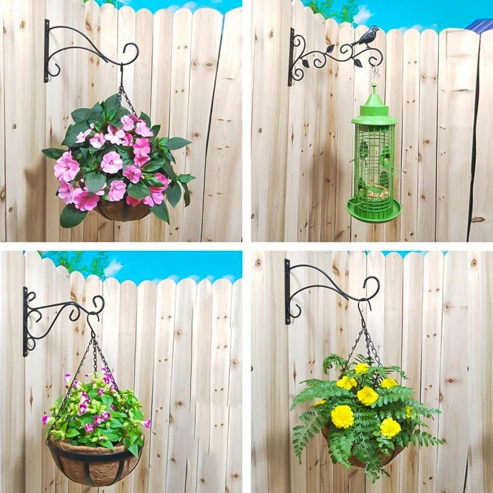 Hanging Bracket Hooks Hanger Wall Bird Flower Pot Basket Planter Lantern Metal Feeder Chime Wind Mount Hook Garden Decor