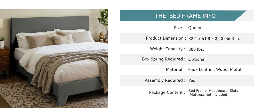 HOOMIC Full/Queen/King Upholstered Bed Frame with Adjustable Linen Headboard, Sturdy Wood Slats & Quiet Support