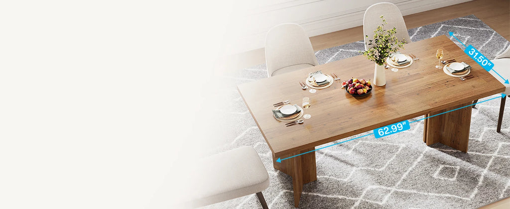 63-inch Dining Table for 4-6, Farmhouse Kitchen Table with Large Tabletop, Rectangular Eating Table for Dining Room, Living Room