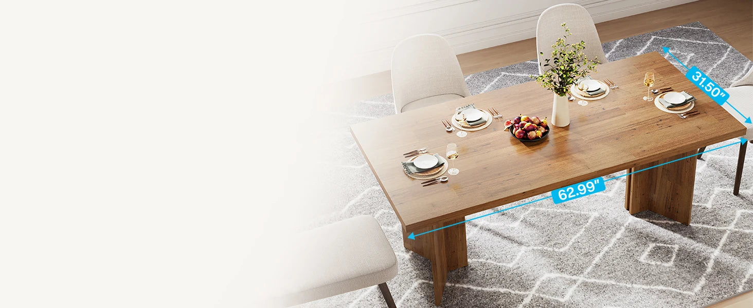 63-inch Dining Table for 4-6, Farmhouse Kitchen Table with Large Tabletop, Rectangular Eating Table for Dining Room, Living Room
