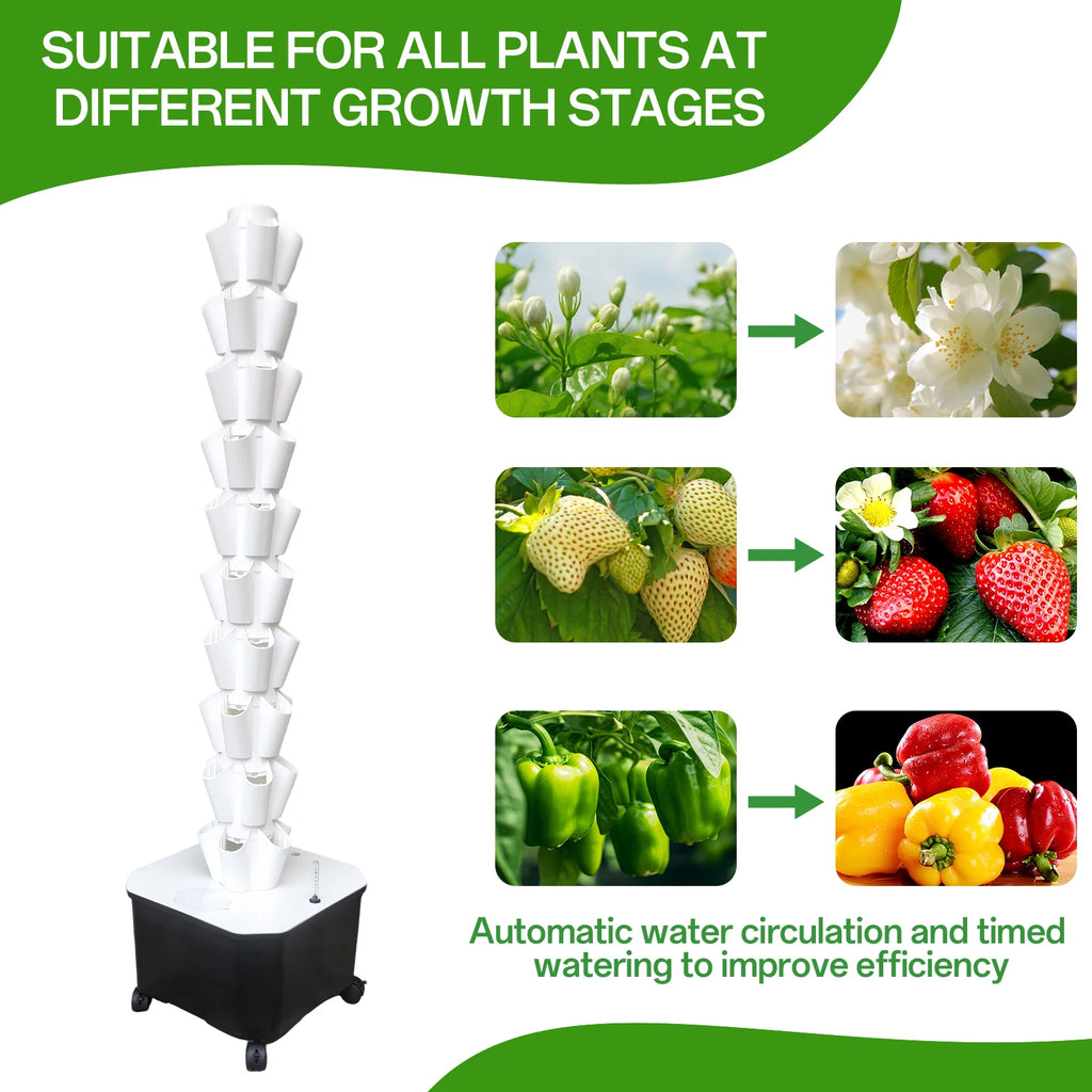 Vertical Hydroponic Garden Tower 10-layer Hydroponic Vegetable Planting Towers 50 Slots High-Rise Building Gardening Towers