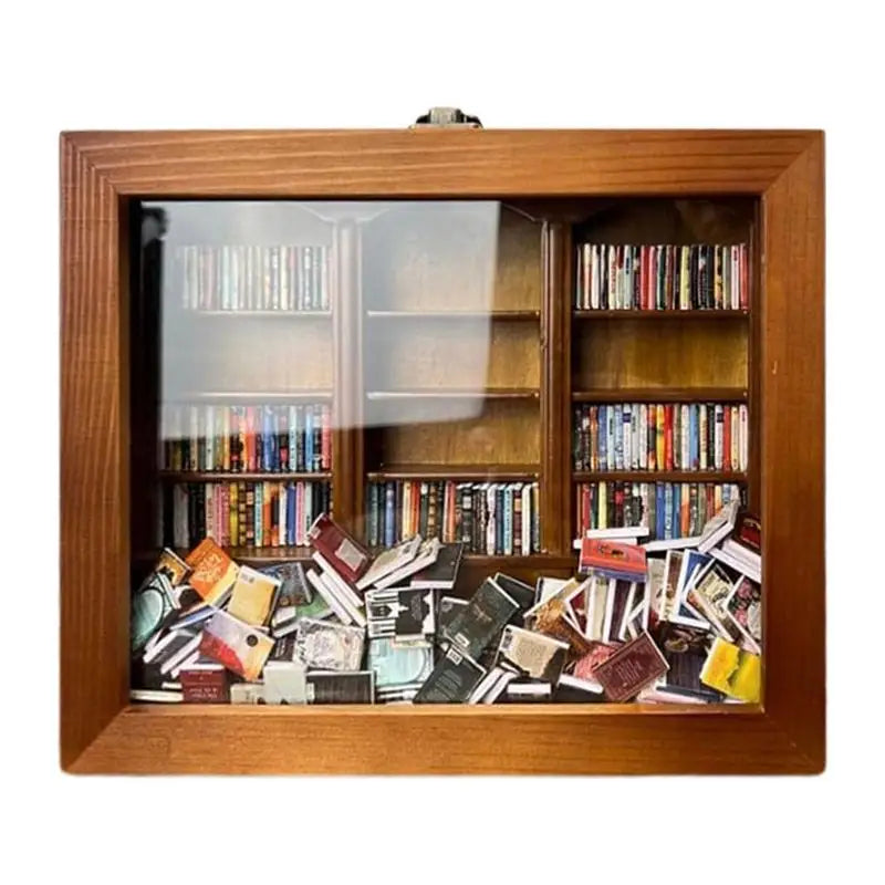 DIY Stress Reliever Wooden Library Tiny Library Wooden Bookshelf Display Case Cabinet Anti Anxiety Bookshelf Birthday Gift