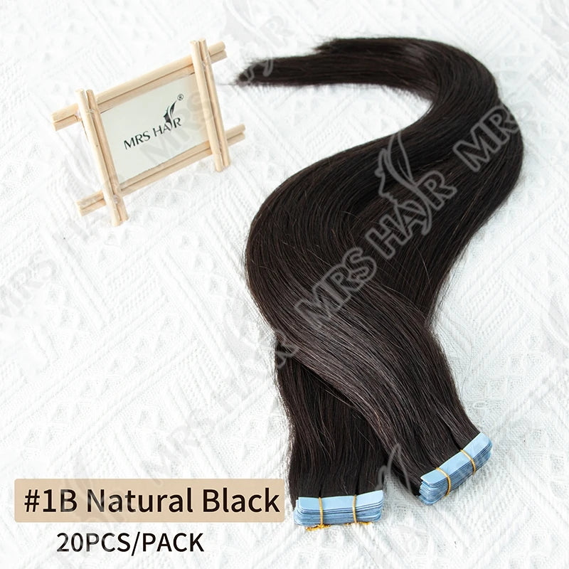 MRSHAIR Tape in Hair Extensions Human Hair Silk Straight Cuticle Remy Tape in Extensions Skin Weft 20pcs/Pack 12-24inch Tape Ins
