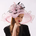 Women Elegant Sun Hats Wide Brim Organza Fedoras Wedding Derby Tea Party Fascinator Hat Summer Floral Sunhats Ladies Beach Cap