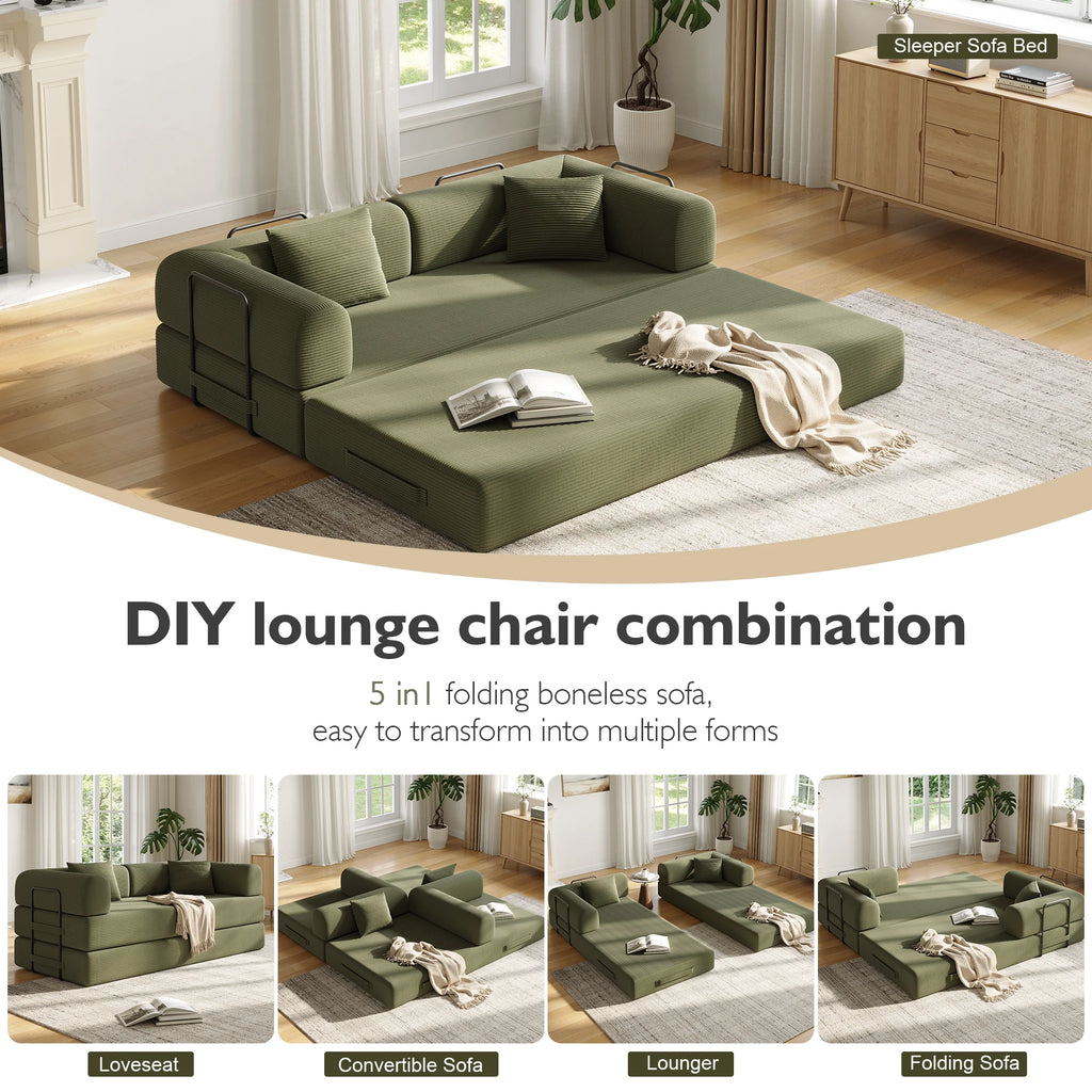 Convertible Floor Sofa Bed with Fixed-Shape Frame,  5-in-1 DIY Combination Modular Sofa,  for Living Room Bedroom Playroom
