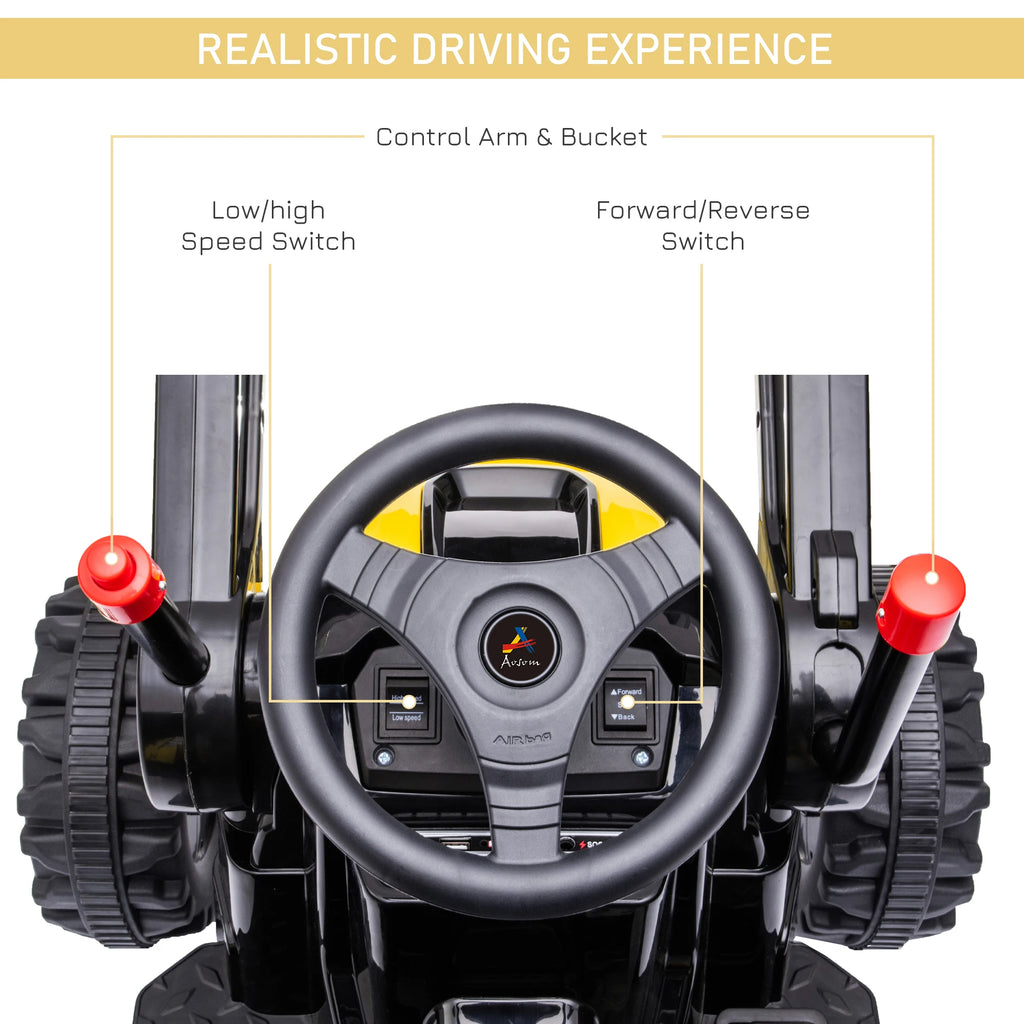 Electric Kids' Ride-On Construction Excavator, Rechargeable Tractor Toy, Yellow