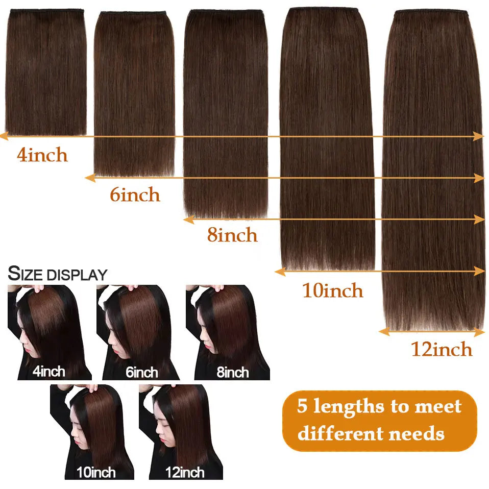 100% Human Hair Topper Invisable Straight Hair Pads Clip In One Piece 2Clips Increase Hair volume Hair Extensions Top Side Cover