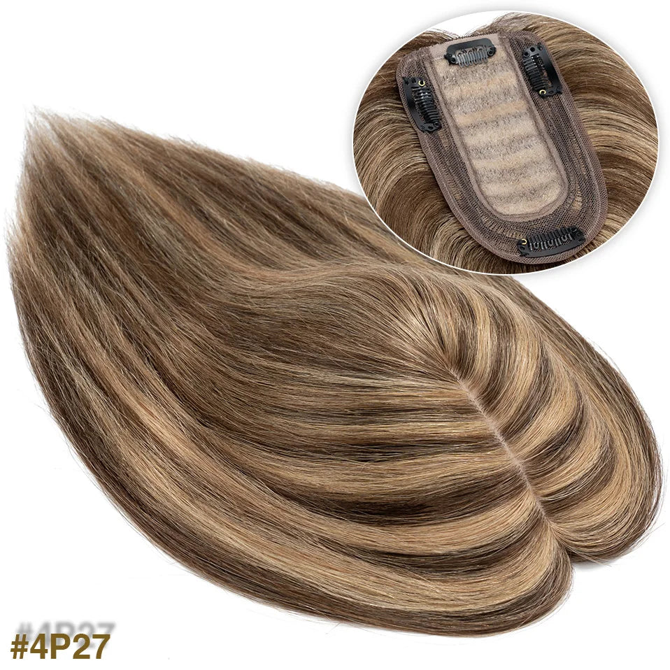 S-noilite 7x13cm Hair Toppers Human Hair For Women Natural Hair Topper Wigs Women Topper Silk Base Hair Clip In Hair Extensions