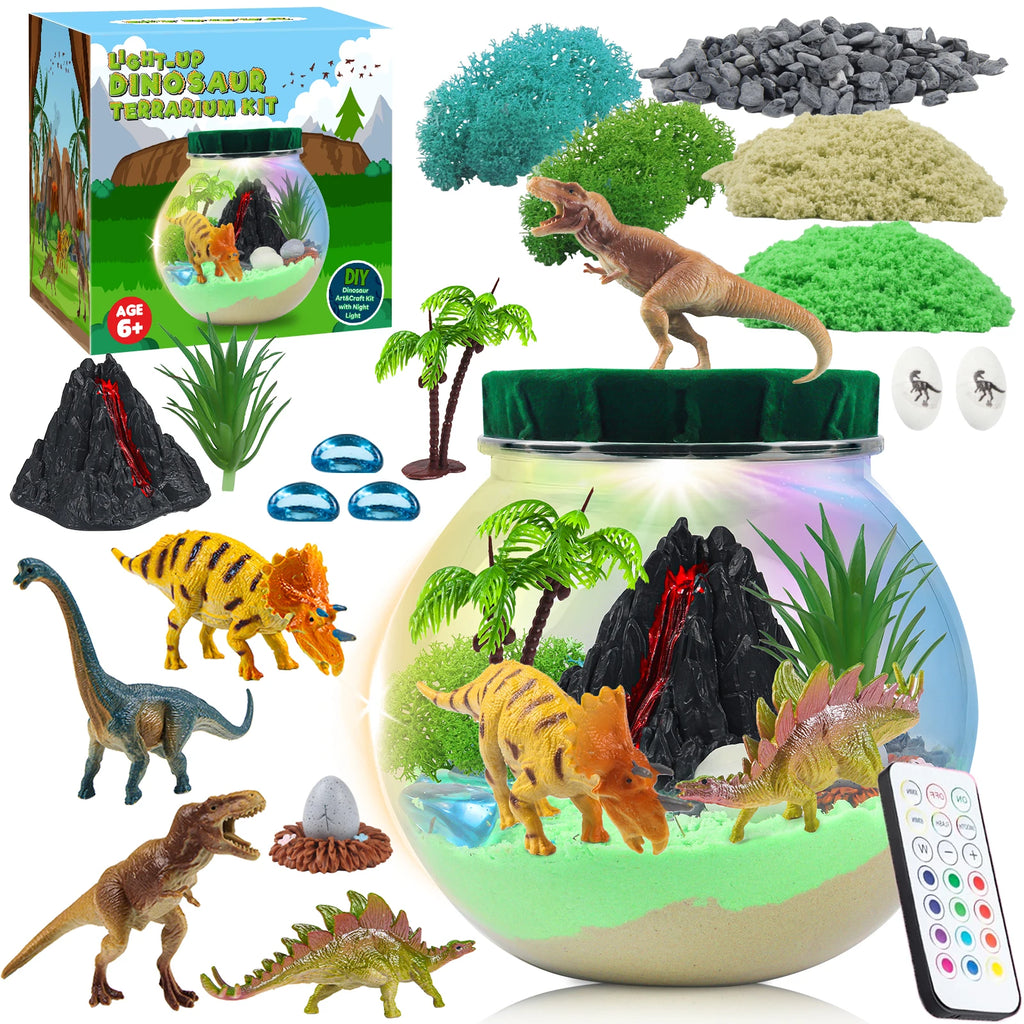 Dinosaur Light-Up Terrarium Kit for Kids Dinosaur Painting Arts and Night Light Crafts Kits for Kids- Birthday Gift for Children