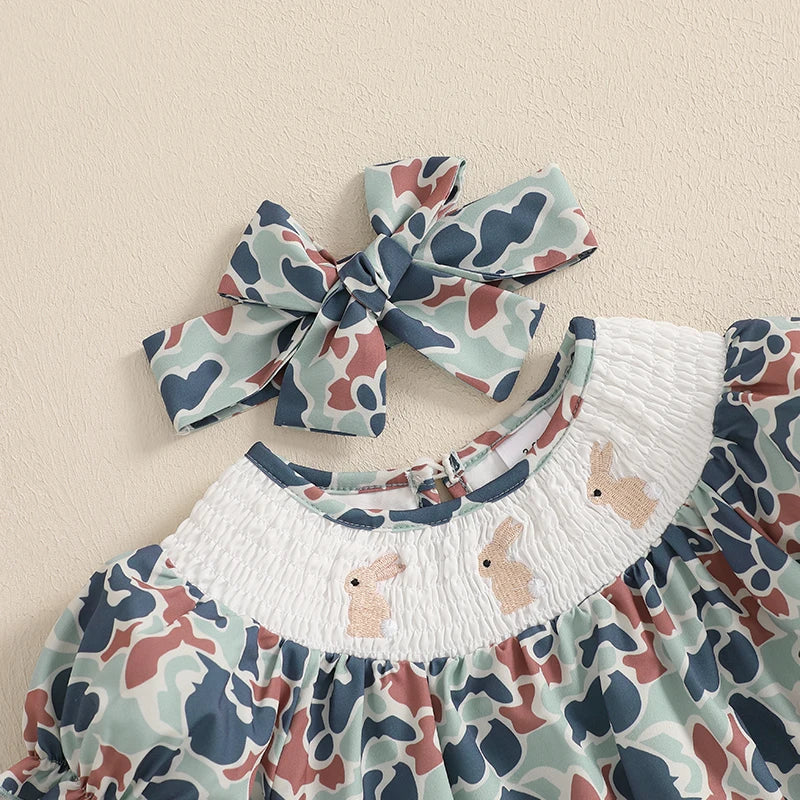 Toddler Girls Easter Outfits Bunny Embroidered Short Sleeve Rompers Round Neck Summer Jumpsuits Bodysuits for Infants