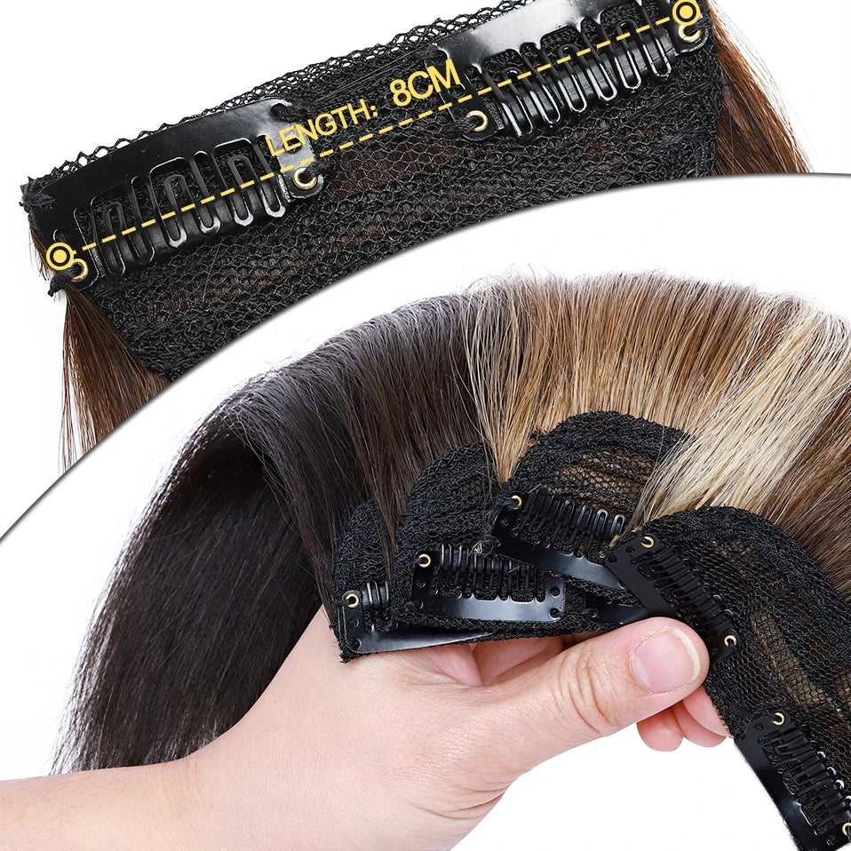 100% Human Hair Topper Invisable Straight Hair Pads Clip In One Piece 2Clips Increase Hair volume Hair Extensions Top Side Cover