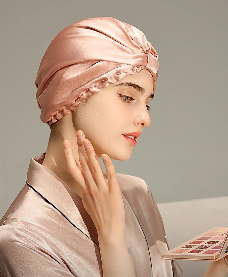 Trend 2026 Pure Silk Night Caps Mulberry Silk Sleeping Bonnet Hair Loss Hat Natural Silk Turban For Hair Sleeping Silk Headwrap