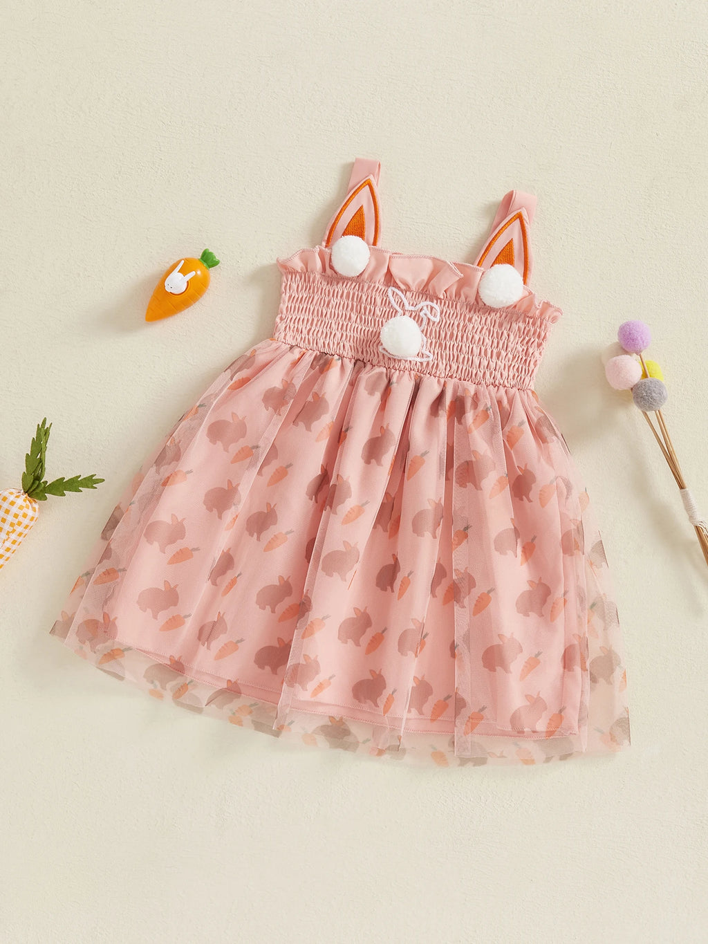 Girls Easter Bunny Print Sleeveless Dress Summer Fashion Casual Kids Princess Dress with Carrot Pattern
