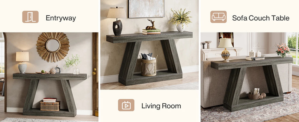 Tribesigns 55-Inch Rustic Console Table with Storage Industrial Wooden Entryway Table for Hallway Living Room