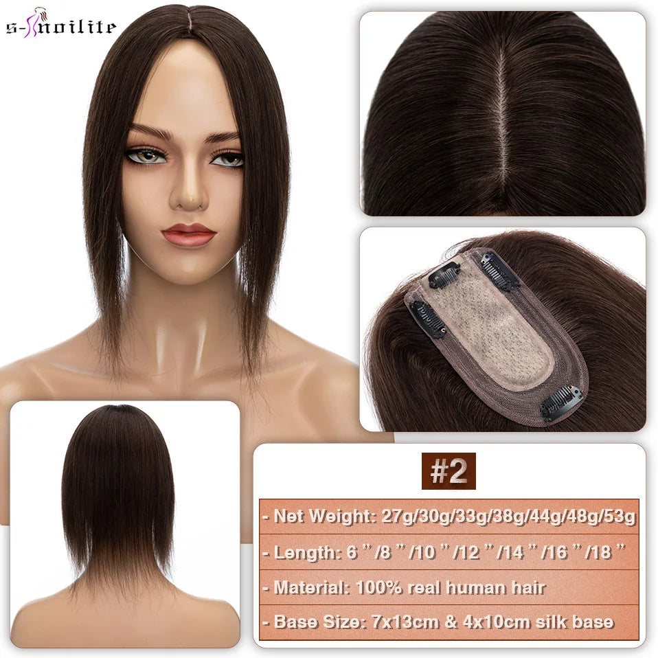 S-noilite 7x13cm Hair Toppers Human Hair For Women Natural Hair Topper Wigs Women Topper Silk Base Hair Clip In Hair Extensions