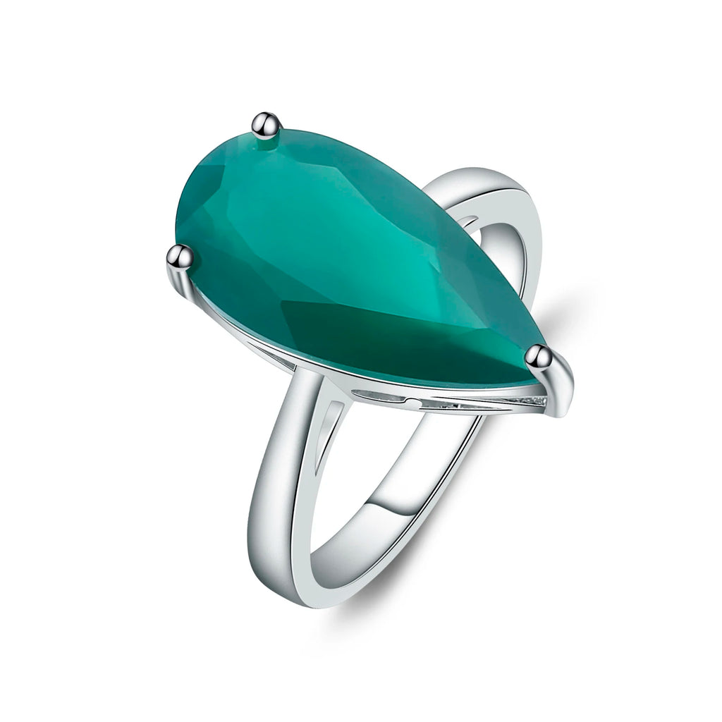 GEM'S BALLET 925 Sterling Silver Silver Handmade Ring 7.89Ct Natural Green Agate Daily Wear Ring Gift For Women Fine Jewelry