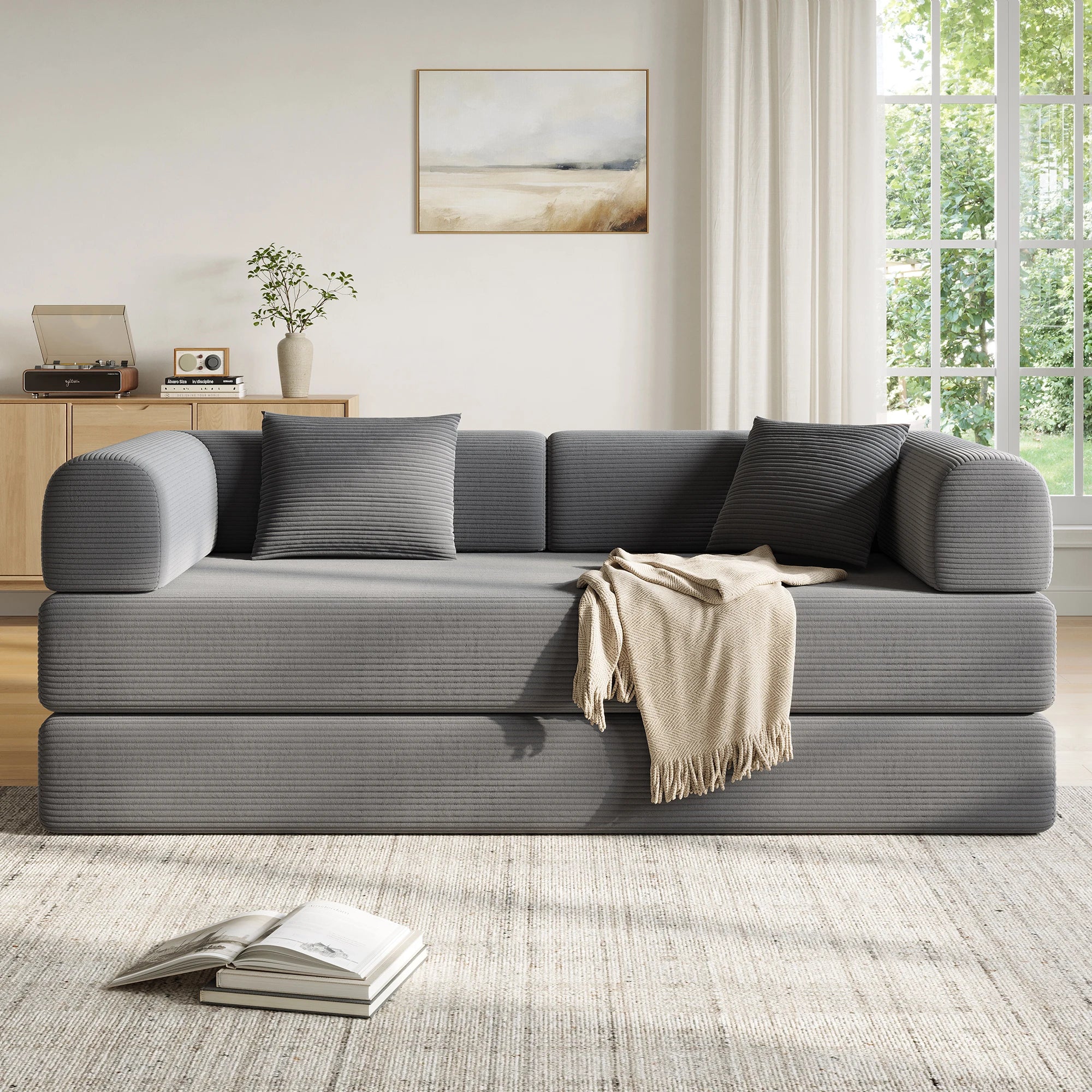 Convertible Floor Sofa Bed with Fixed-Shape Frame,  5-in-1 DIY Combination Modular Sofa,  for Living Room Bedroom Playroom