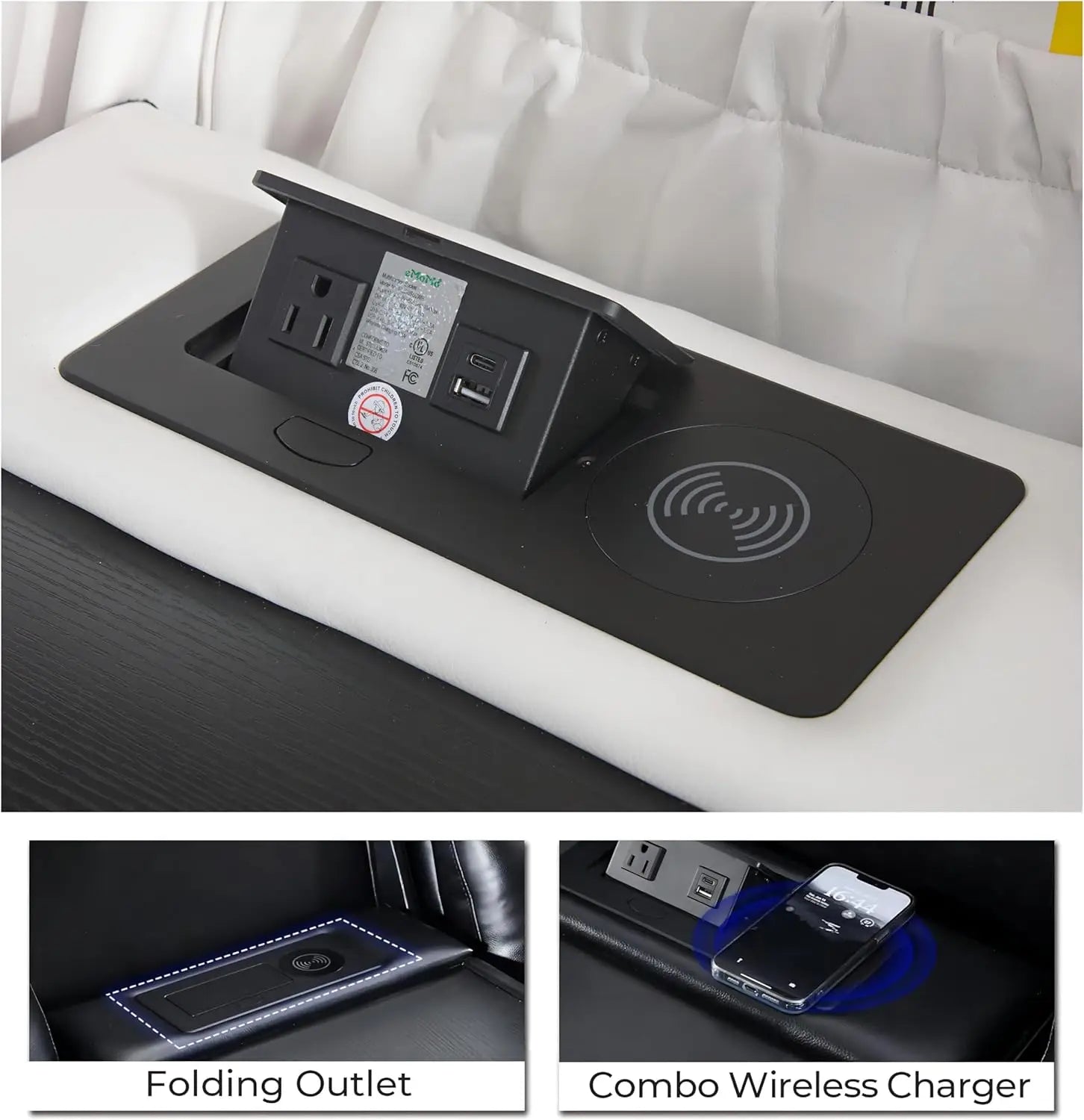 TODRANI Power Reclining Sofa 0 Gravity w/ Wireless Charger,LED Floor Lights,Reading Light, Drop-down Table USB/Type-C Port(070)