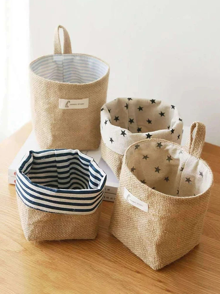 Nordic Style Small Hanging Wall Pocket Storage Basket Sack Sundries Organizer Cosmetic Organizer Cotton Linen Toy Storage Bag