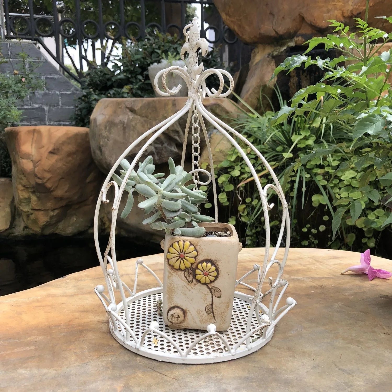 European style iron hanging basket indoor balcony hanging hanging basket outdoor garden courtyard succulent flower pot rack